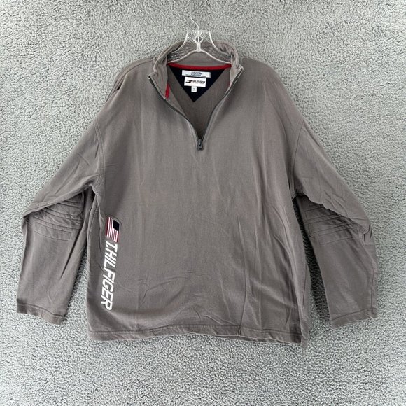 Tommy Hilfiger Athletics 1/4 Zip Pullover Large Gray Elbow Pad VTG‎ 90s READ - Picture 1 of 16